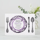 Paars-witte fijne diner kaart (Staand voorkant)