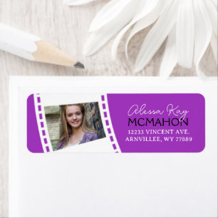 Paars & Witte Filmstrip Foto Retouradres Etiket