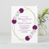 Paars-witte Floral Geometrische repetitie Dinner Kaart (Staand voorkant)
