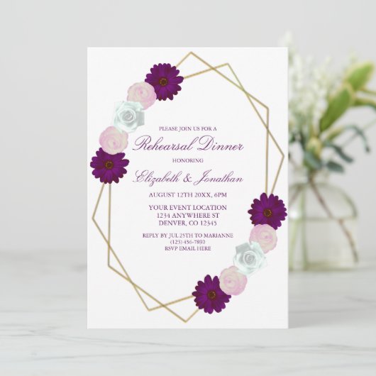 Paars-witte Floral Geometrische repetitie Dinner Kaart (Staand voorkant)