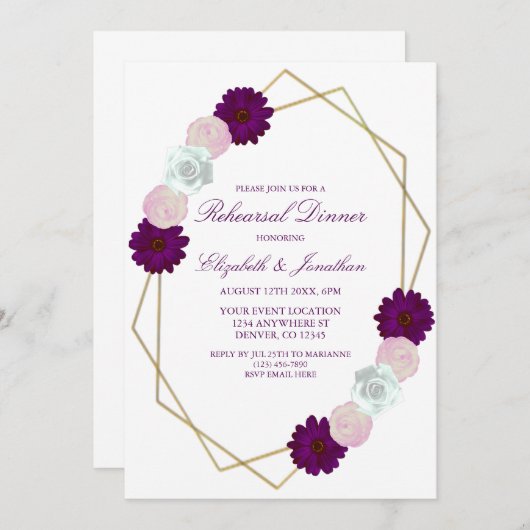 Paars-witte Floral Geometrische repetitie Dinner Kaart (Voorkant / Achterkant)