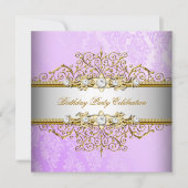 Paars Witte Goud Elegant Feest Kaart (Voorkant)