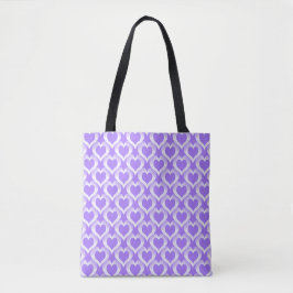 Paars Witte Harten Patroon Tote Bag
