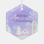 Paars Witte Huis Snowflakes Nieuwjaar 2023 Glas Ornament (Voorkant)