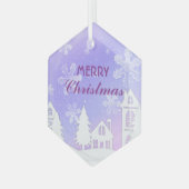 Paars Witte Huis Snowflakes Nieuwjaar 2023 Glas Ornament (Voorkant links)