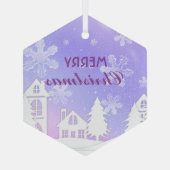 Paars Witte Huis Snowflakes Nieuwjaar 2023 Glas Ornament (Achterkant)