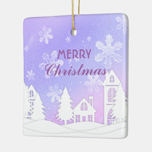 Paars Witte Huis Snowflakes Nieuwjaar 2023 Keramisch Ornament (Links)