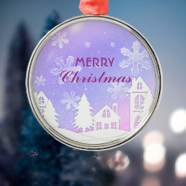 Paars Witte Huis Snowflakes Nieuwjaar 2023 Metalen Ornament