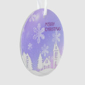 Paars Witte Huis Snowflakes Nieuwjaar 2023 Ornament (voorkant)