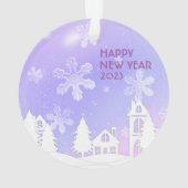 Paars Witte Huis Snowflakes Nieuwjaar 2023 Ornament (achterkant)