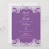 Paars & Witte Kant Elegant Bruiloft Kaart (Voorkant)