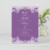 Paars & Witte Kant Elegant Bruiloft Kaart (Staand voorkant)