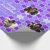 Paars witte kerstfoto's met Star-patroon Cadeaupapier (Hoek)