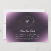 paars-witte klassieke deco goudmonogram save the date (Voorkant)