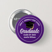 Paars Witte Middelbare School Afstudeerbaar Aangep Ronde Button 5,7 Cm (Voorkant /achterkant)