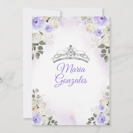 Paars & Witte Mis Quince 15 Jaar Zilveren Kroon Kaart (Achterkant)