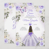 Paars & Witte Mis Quince 15 Jaar Zilveren Kroon Kaart (Voorkant / Achterkant)