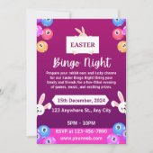 Paars-Witte Moderne Uitnodiging voor Easter Bingo (Voorkant)