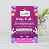 Paars-Witte Moderne Uitnodiging voor Easter Bingo (Staand voorkant)