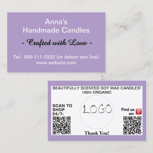 Paars Witte QR Codes Logo 3.5 x 2.0 Visitekaartje (Voorkant / Achterkant)