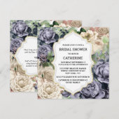 Paars witte rozenbloem elegant  lijst kaart (Voorkant / Achterkant)