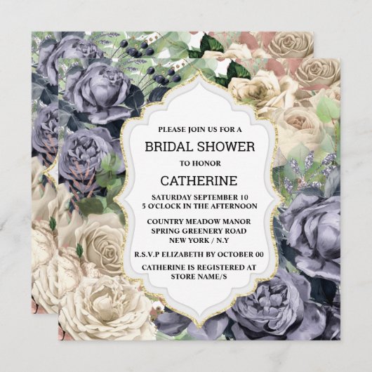 Paars witte rozenbloem elegant lijst kaart (Voorkant / Achterkant)