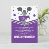 Paars & Witte Sterren Cheer Cheerleading Feest Kaart (Staand voorkant)