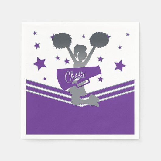 Paars & Witte Sterren Cheer Cheerleading Feest Servetten (Voorkant)