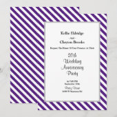 Paars/Witte Strepen Huwelijksjubileumfeest Kaart (Voorkant / Achterkant)