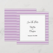 Paars/Witte Strepen Lijst Wedding Save The Date (Voorkant / Achterkant)