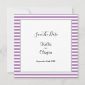 Paars/Witte Strepen Lijst Wedding Save The Date (Voorkant)