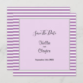 Paars/Witte Strepen Omlijst Huwelijk Save The Date (Voorkant / Achterkant)