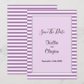 Paars/Witte Strepen Omlijstde Huwelijksaankondigin Save The Date (Voorkant / Achterkant)