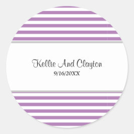 Paars/Witte Strepen Trouwfeest Ronde Sticker