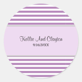 Paars/Witte Strepen Trouwfeest Ronde Sticker