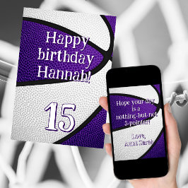 Paars witte teamkleuren meisjes basketbal verjaard kaart