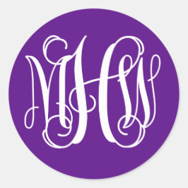 Paars Witte Wingeschrift Monogram DIY BG Ronde Sticker