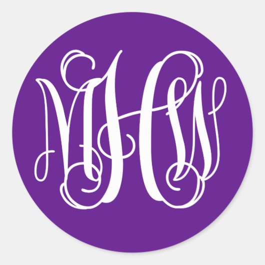 Paars Witte Wingeschrift Monogram DIY BG Ronde Sticker (Voorkant)