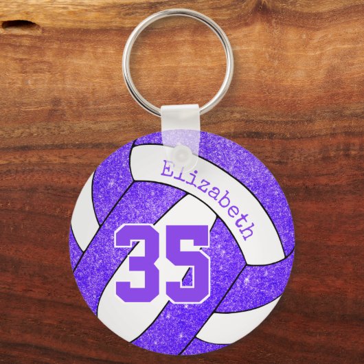 paars witvolleybalzak label met jersey nummer sleutelhanger (Voorkant)