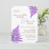 Paars Woodland Wedding Fern Uitnodiging (Staand voorkant)