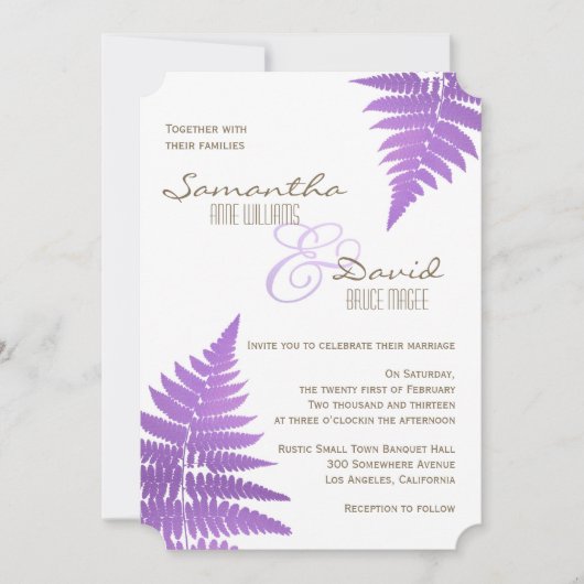 Paars Woodland Wedding Fern Uitnodiging (Voorkant)