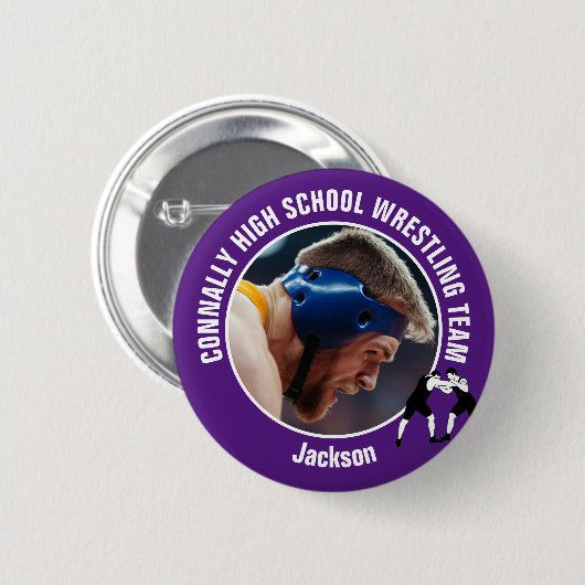 Paars worstelteam foto middelbare school worstelaa ronde button 5,7 cm (Voorkant /achterkant)