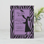 Paars Zebra Afstuderen Uitnodiging Silhouette Afst (Staand voorkant)