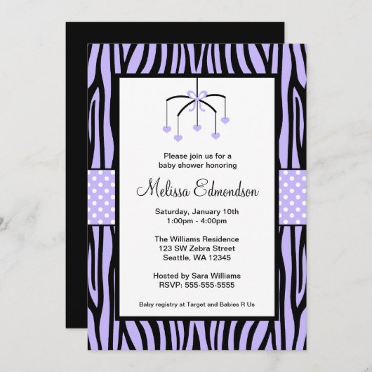 Paars Zebra mobiel Baby shower Kaart (Voorkant / Achterkant)