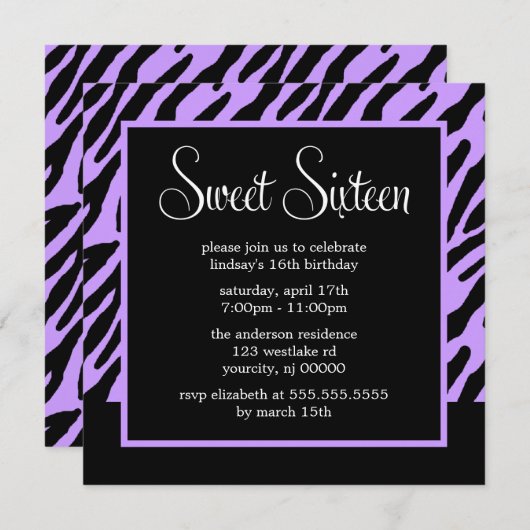 Paars Zebra Pattern Kaart (Voorkant / Achterkant)