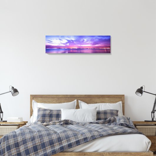 Paars Zee zonnereflectiespanoramisch canvas (Insitu (Slaapkamer))