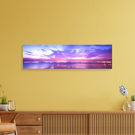 Paars Zee zonnereflectiespanoramisch canvas (Insitu (Woonkamer))