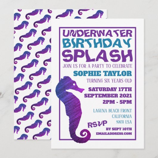 Paars zeepaardje, waterpartij kaart (Voorkant / Achterkant)