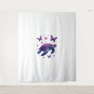 Paars - Zeeschildpad Vlinder T-Shirt Wandkleed