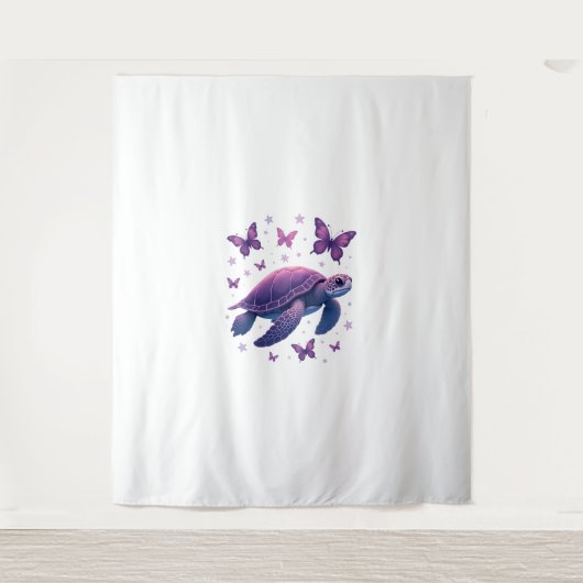 Paars - Zeeschildpad Vlinder T-Shirt Wandkleed (Voorkant)